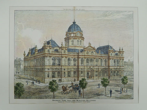 Town Hall and Municipal Buildings, Brisbane, Australia, 1884, Original Plan. Leeming & Leeming.