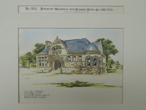 Taylor Library, Milford, CT, 1894, Original Plan. J. W. Northrup.