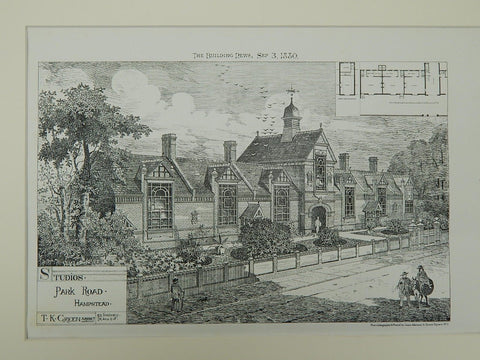 Studios in Park Road, Hampstead, England, 1880. Original Plan
