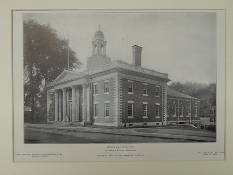 Town Hall, Lenox, MA, 1906, Lithograph. Harding & Seaver.