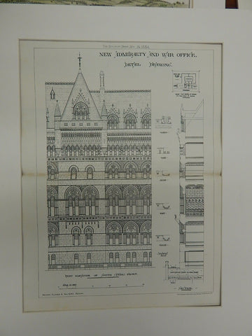 Detail of New Admiralty and War Office,Whitehall, London 1884. Original Plan. Messrs Glover & Salter Design.