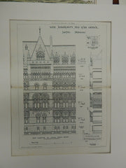 Detail of New Admiralty and War Office,Whitehall, London 1884. Original Plan. Messrs Glover & Salter Design.