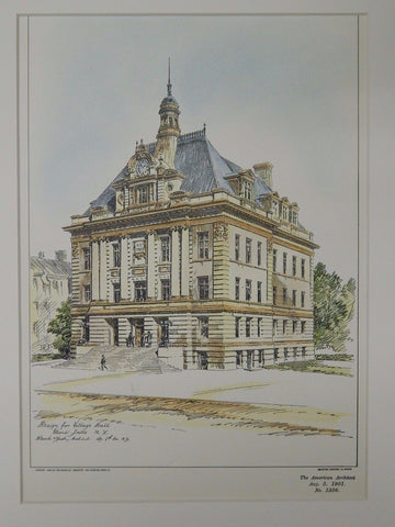 Design for Village Hall, Glen's Falls, NY, 1901, Original Plan. Blench & Yosh.