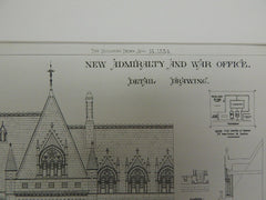 Detail of New Admiralty and War Office,Whitehall, London 1884. Original Plan. Messrs Glover & Salter Design.