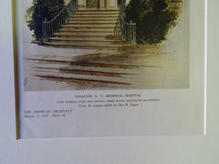 Memorial Hospital, Syracuse, NY, 1927, Original Plan. Pope & Baum.