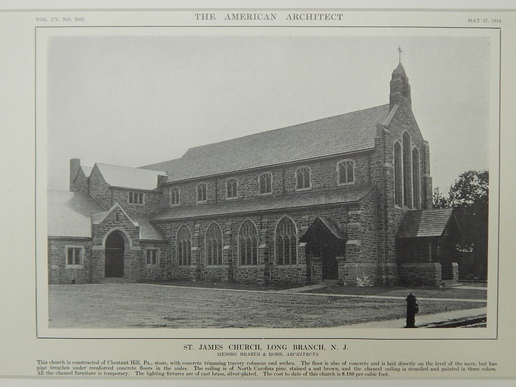 St. James Church, Long Branch, NJ, 1914, Lithograph. Brazer & Robb.