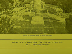 Exterior & Garden, A. B. Spreckels House, San Francisco, CA, 1914, Lithograph. G. A. Applegarth.