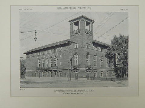 Riverside Chapel, Minneapolis, MN, 1918, Lithograph. Hewitt & Brown.