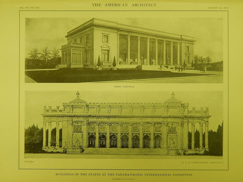 WV & Nevada Buildings, Panama-Pacific Exposition, San Francisco, CA, 1914, Original Plan.  F. J. de Longchamps
