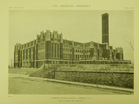 Camden High School, Camden, NJ, 1918, Lithograph. Paul A. Davis, 3rd.