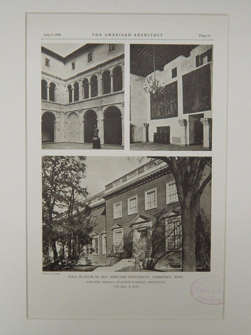 Fogg Museum of Art, Harvard University, Cambridge, MA, 1928, Lithograph. Coolidge, Shepley, Bulfinch & Abbott.