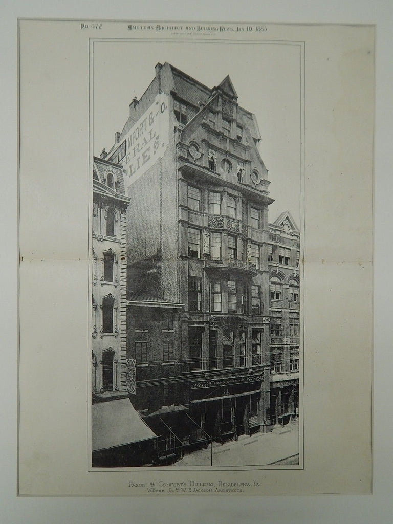 Paxon & Comfort's Building, Philadelphia, PA, 1885, Photogravure. W.Eyre Jr.&W.E.Jackson.