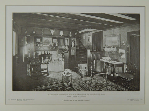 Living Room, Cottage for Hon. J. M. Grosvenor, Swampscott, MA, 1906, Lithograph. Edwin J. Lewis, Jr.