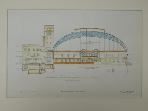 Transverse Section, Squadron CNGNY Armory, Brooklyn, NY, 1906, Original Plan. Pilcher & Tachau.
