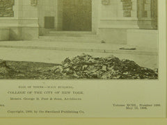 Base of Tower, College of the City of New York, NY, 1908, Lithograph. George B. Post & Sons.