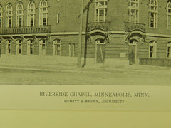 Riverside Chapel, Minneapolis, MN, 1918, Lithograph. Hewitt & Brown.