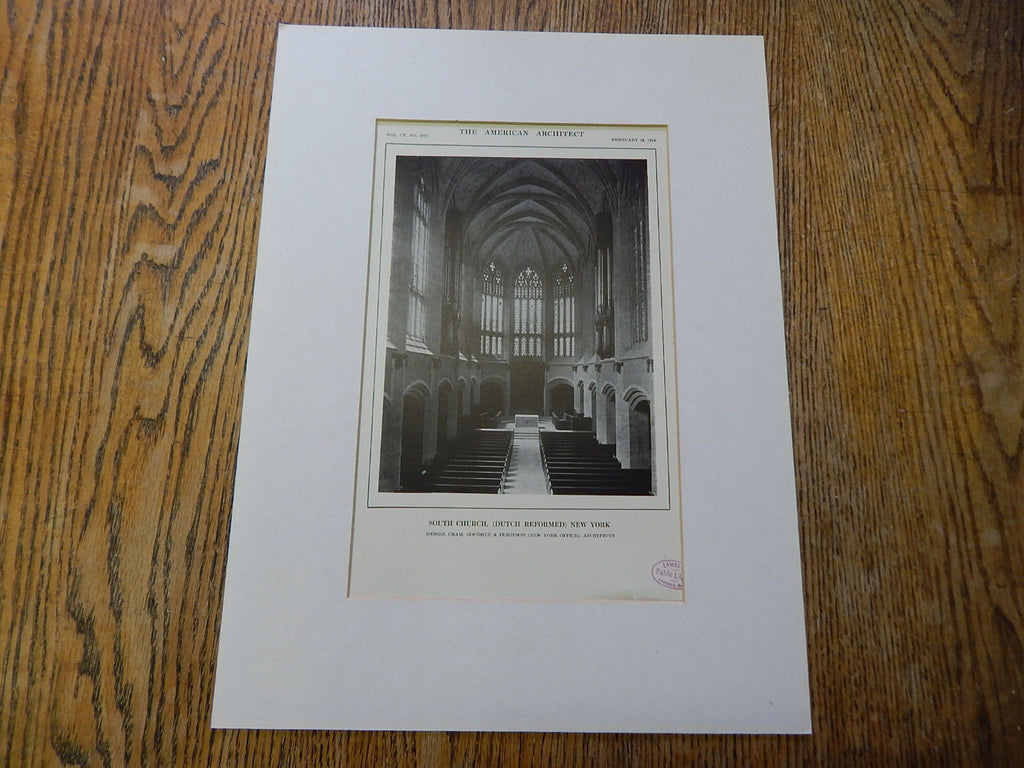 Interior, Dutch Reformed South Church, New York, NY, 1914. Cram, Goodhue & Ferguson.