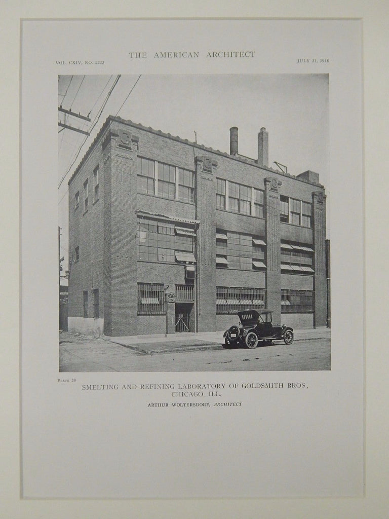 Smelting & Refining Laboratory of Goldsmith Bros., Chicago, IL, 1918, Lithograph. Arthur Woltersdorf.