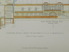 Transverse Section, Squadron CNGNY Armory, Brooklyn, NY, 1906, Original Plan. Pilcher & Tachau.