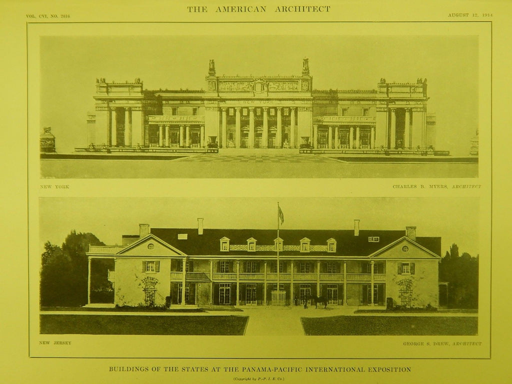 NY & NJ Buildings, Panama-Pacific Exposition, San Francisco, CA, 1914, Original Plan. Myers & Drew.