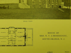 Rear View, House of Mrs. N. V. L'Hommedieu, South Orange, NJ, 1914, Lithograph. Dillon, McLellan & Beadel.