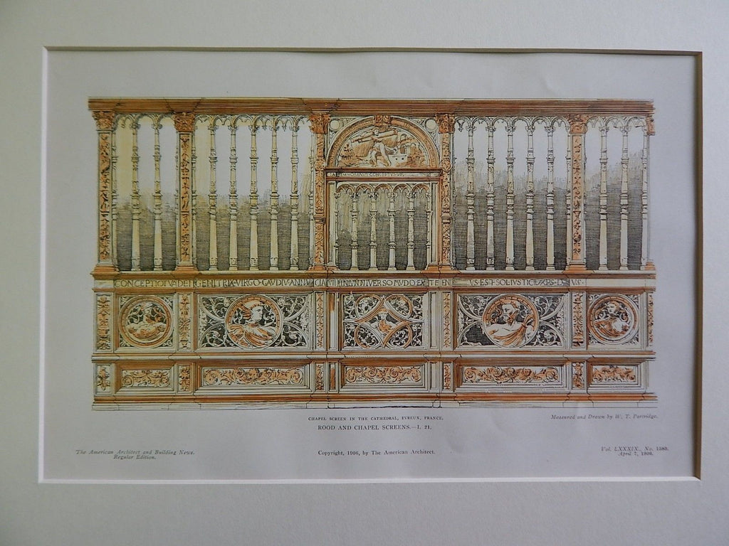 Chapel Screen in Cathedral, Evreux, France, 1906, Original Plan.