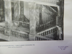 Upper Part of Staircase Hall:Public Library, Milwaukee, WI,1901, Lithograph. Ferry & Clas.
