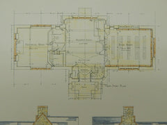 Elevations, Whitney Memorial Library, Bolton, MA, 1906, Original Plan. Stone, Carpenter & Wilson.