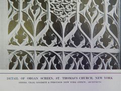 Detail of Organ Screen, St. Thomas's Church, NY, 1914, Lithograph. Cram, Goodhue & Ferguson.