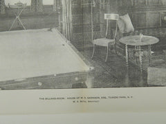 Billiard Room, House of W. R. Garrison, Tuxedo Park, NY, 1903, Photogravure. W.A.Bates