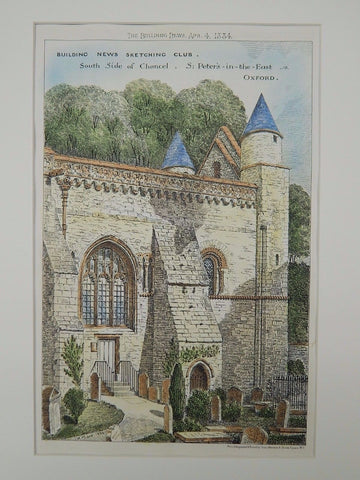 South Side of Chancel, St. Peter's-in-the-East, Oxford, UK, 1884, Original Plan. H. Mace.