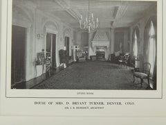 Room & Staircase, House of Mrs. D. Bryant Turner, Denver, CO, 1914, Lithograph. J.B. Benedict.