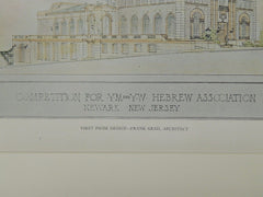 First Prize Design, Hebrew Association Building, Newark, NJ, 1921, Original Plan. Frank Grad.