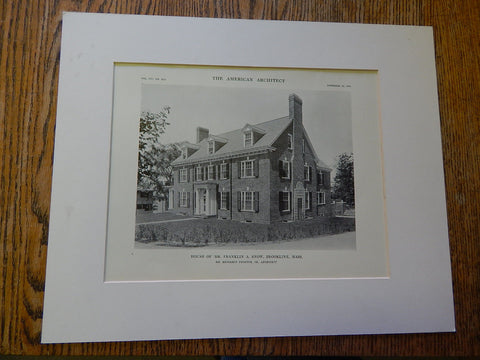 House of Mr. Franklin A. Snow, Exterior, Brookline,MA, 1914,Lithograph. Benjamin Proctor, Jr.