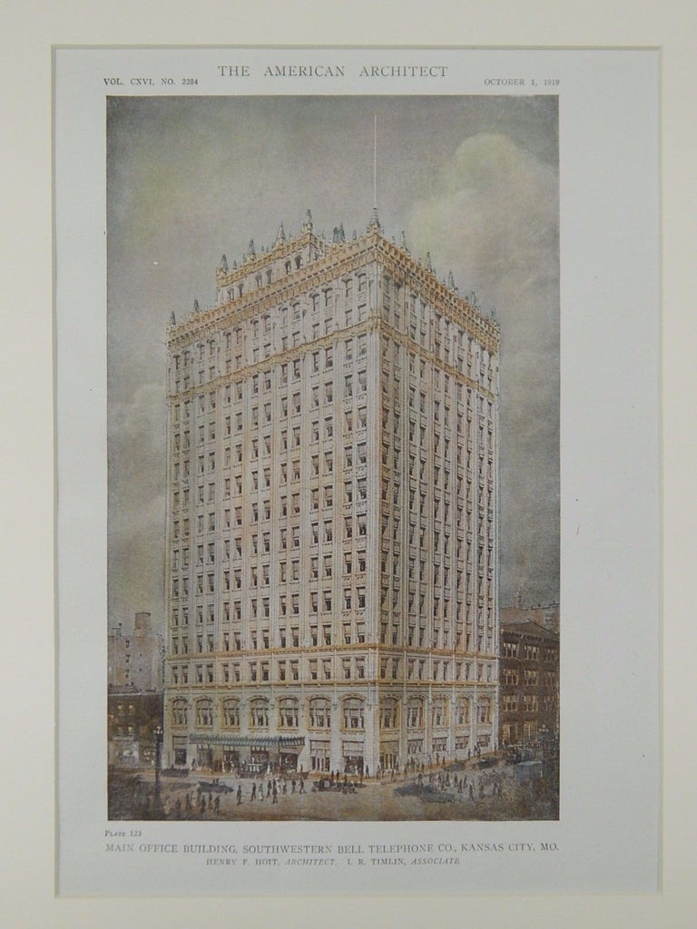 Main Office, Southwestern Bell Telephone, Kansas City, MO, 1919, Original Plan. Henry F. Hoit.