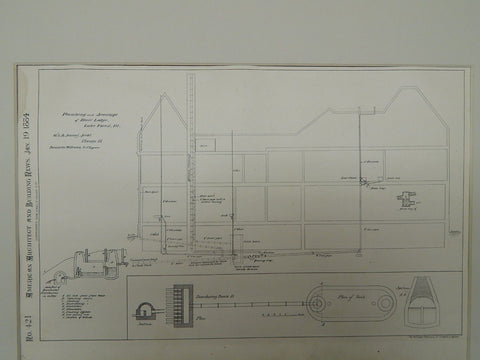Plumbing and Sewerage of Blair Lodge, Lake Forest, IL, 1884. Original Plan. W.L.B. Jenney.