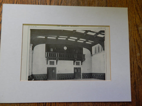 Recitation Bldg Boston College: Assembly Hall, Newton,MA, Lithograph,1914. Maginnis & Walsh.