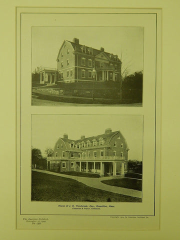 House of J. B. Westbrook, Esq., Brookline, MA, 1904, Lithograph. Chapman & Frazer.