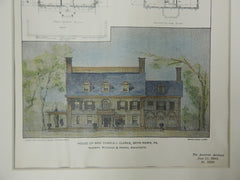 House of Mrs. Charls J. Clarke, Bryn Mawr, PA, 1901, Original Plan. Newman, Woodman & Harris.