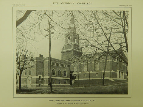 First Presbyterian Church, Lewiston, PA, 1914, Lithograph. C. W. Bolton & Son.
