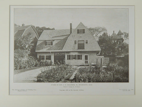 Stable of Hon. J. M. Grosvenor, Jr., Swampscott, MA, 1906, Lithograph. Edwin J. Lewis, Jr.