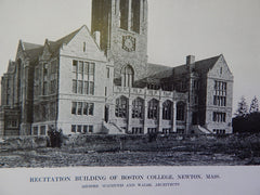 Recitation Bldg of Boston College, Exterior, Newton, MA, Lithograph,1914. Maginnis&Walsh.