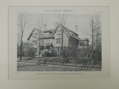 Exterior, House of Edwin H. Hewitt, Minneapolis, MN, 1918, Lithograph. Edwin H. Hewitt.