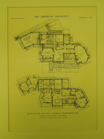 Floor Plans, House of Mr. Willard C. Jackson, Wilmington, DE, 1914, Original Plan. Shape & Bready