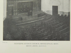 Interior, Hennepin Avenue Church, Minneapolis, MN, 1918, Lithograph. Hewitt & Brown.