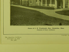 House of J. B. Westbrook, Esq., Brookline, MA, 1904, Lithograph. Chapman & Frazer.