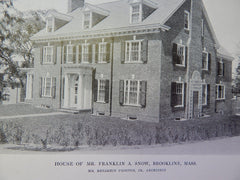House of Mr. Franklin A. Snow, Exterior, Brookline,MA, 1914,Lithograph. Benjamin Proctor, Jr.