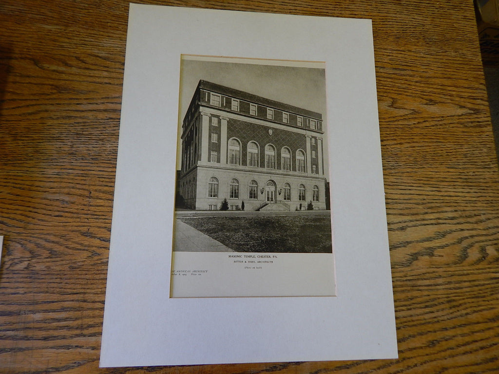 Exterior, Masonic Temple, Chester, PA, 1924, Lithograph. Ritter & Shay.