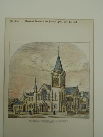New English Presbyterian Church, Llandudno, UK. 1891. Original Plan. T.G. Williams.