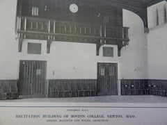 Recitation Bldg Boston College: Assembly Hall, Newton,MA, Lithograph,1914. Maginnis & Walsh.